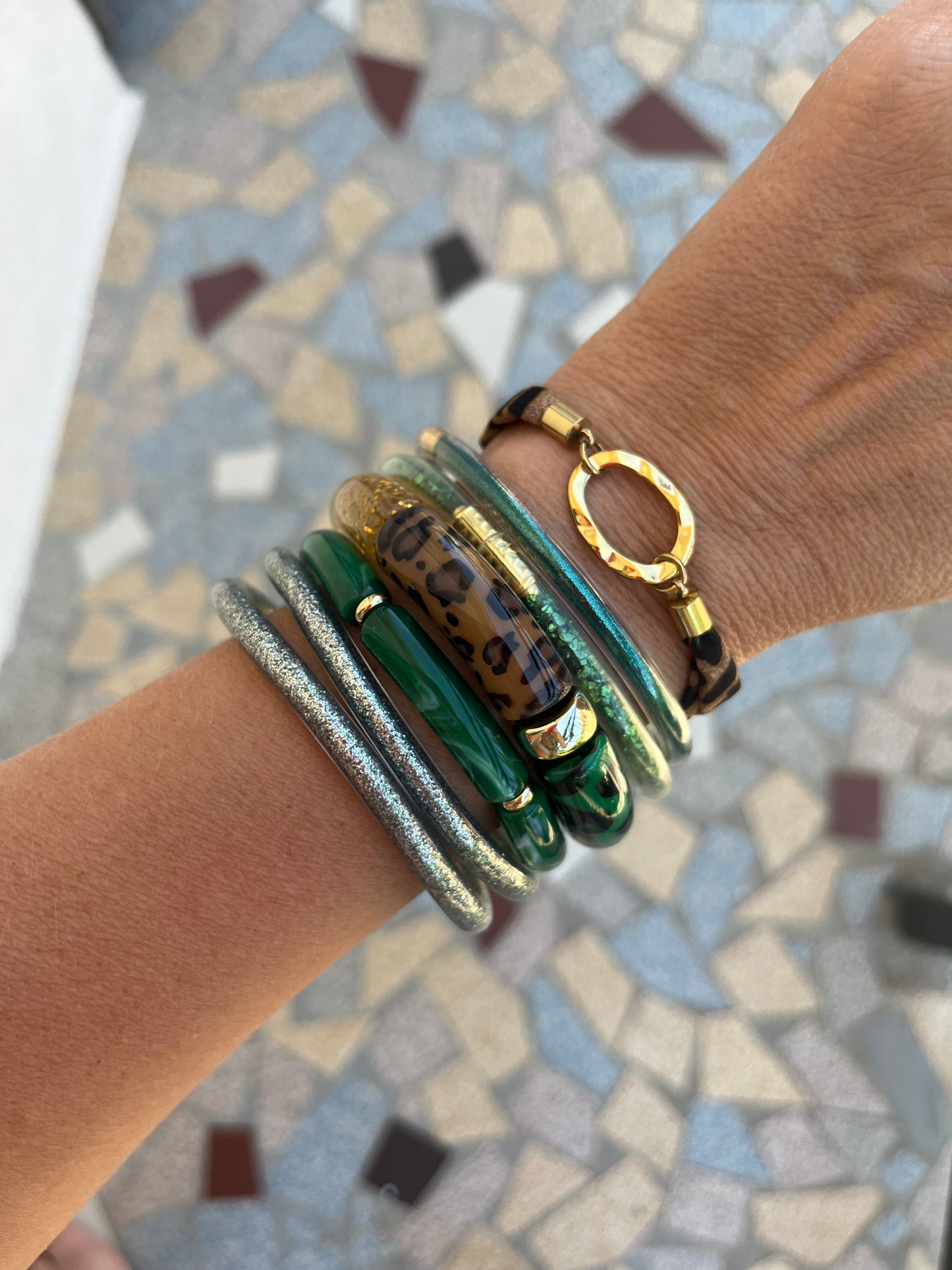 Jonc funcky paillettes bronze vert M