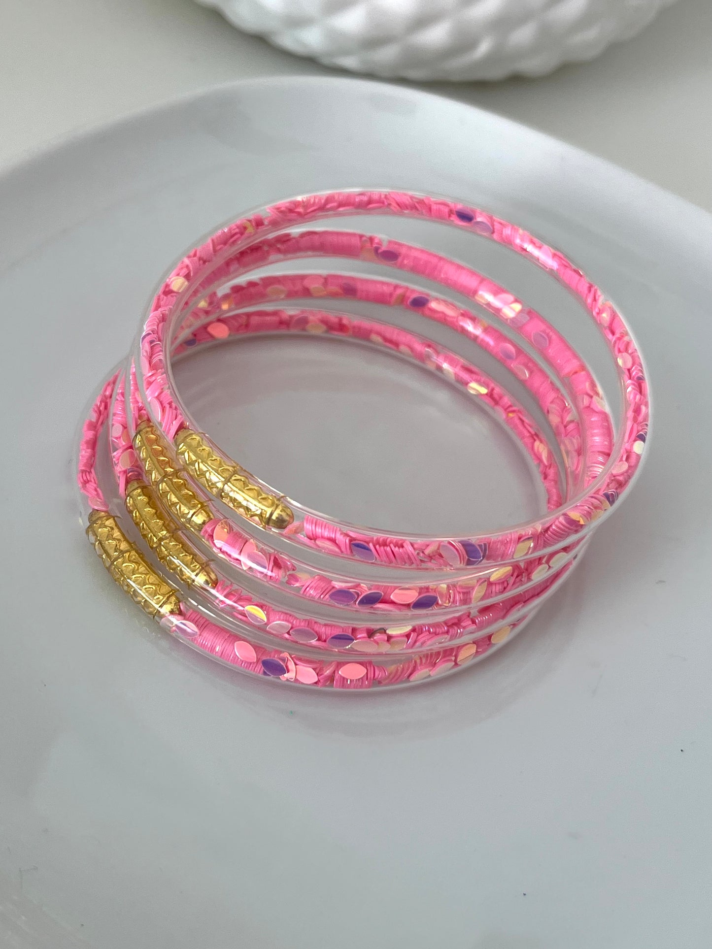 Jonc silicone Confettis feuille rose M
