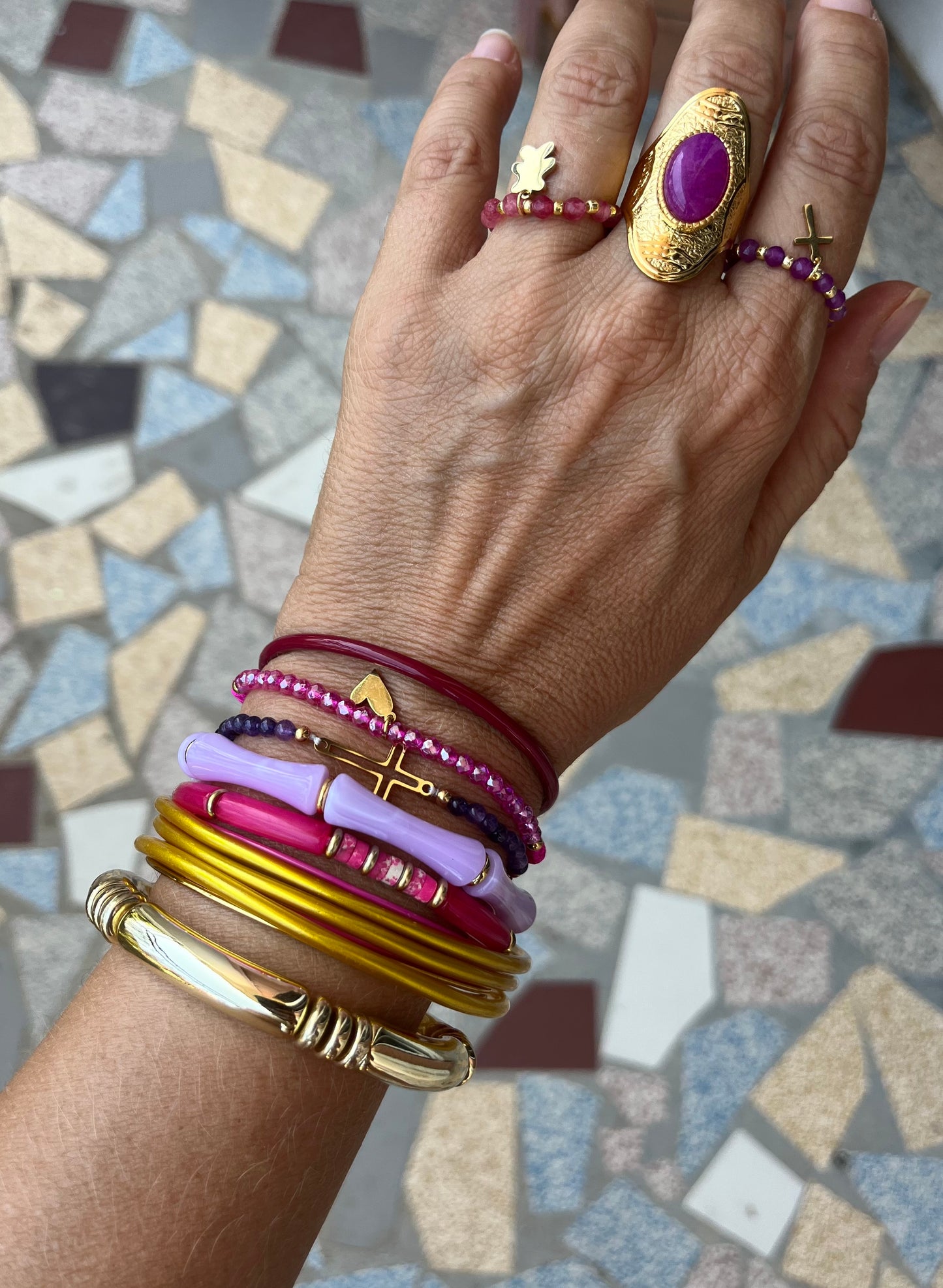 Bague Cruz mauve