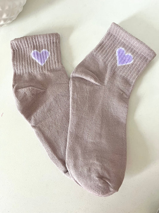 Chaussettes cœur vieux rose