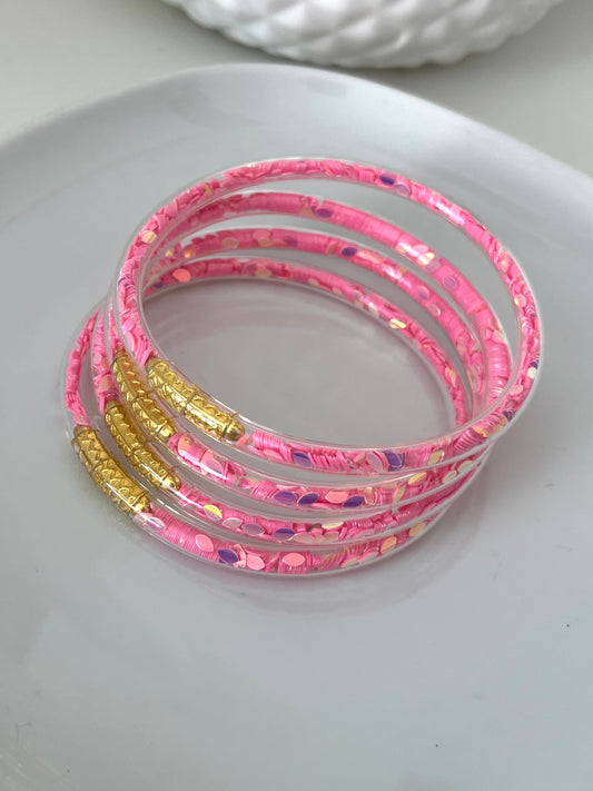 Jonc silicone Confettis feuille rose M