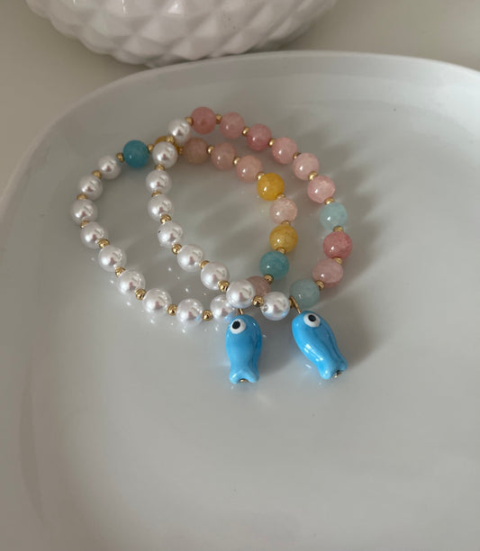Bracelet Fish Pearl bleu
