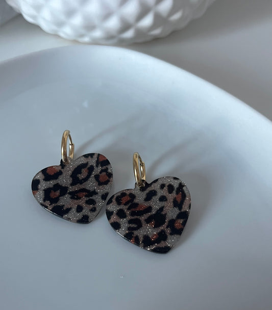 Boucles Cœur pailleté léopard